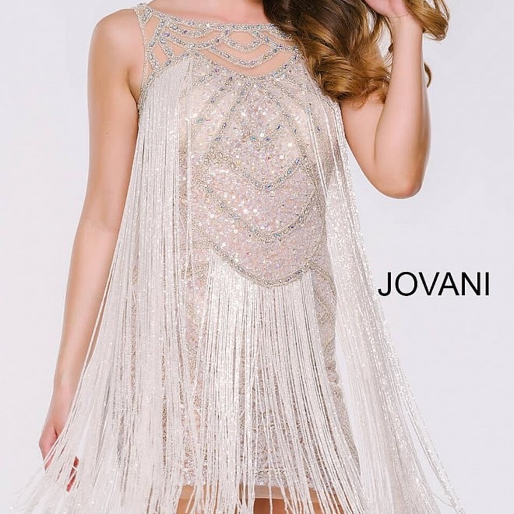 Jovani Fringe Sleeveless Formal Short Dress
